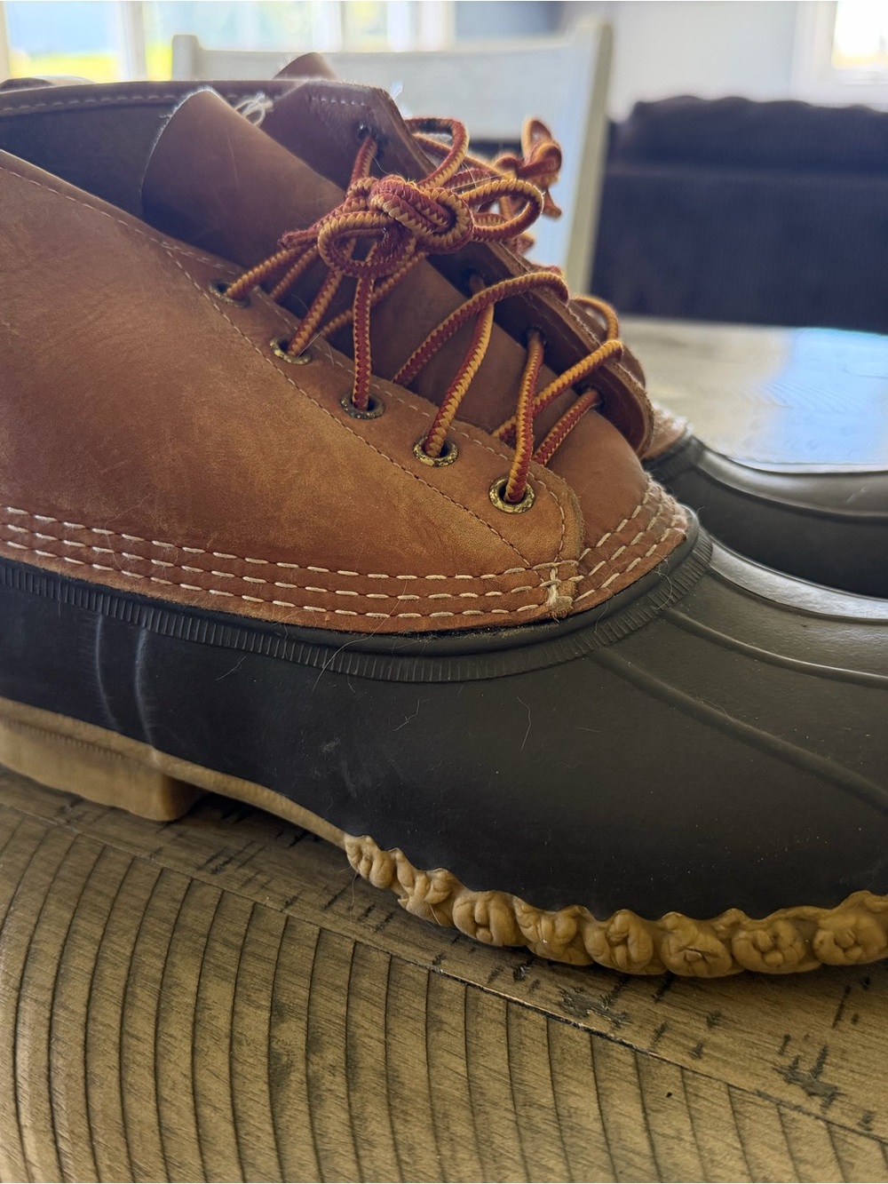 L.L. Bean Brown Leather and Black Rubber Duck Boots